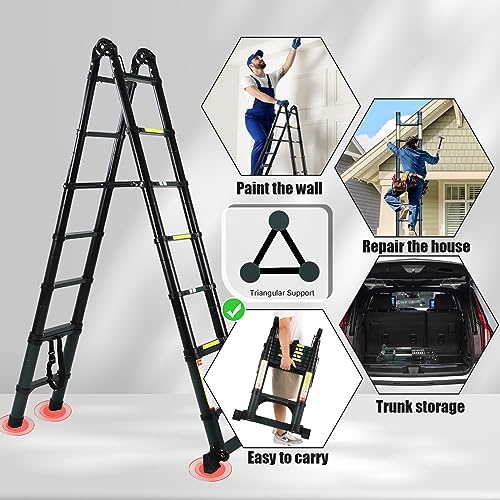 15.5FT Telescoping Aluminum Ladder with Triangular Stabilizer L20639