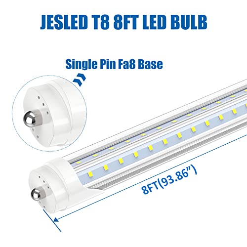 JESLED T8/T10/T12 8FT LED Tube Light, Single Pin FA8 Base, 50W 6000LM 5000K Daylight White, 12-Pack M4172