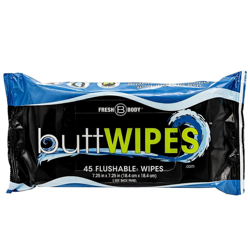 Buttwipes Flushable Wipes (1 Pack, 45 wipes) - Flushable Wipes for Adults - Water-Based Butt Wipes with Aloe and Vitamin E - Made Without Alcohol or Added Fragrance