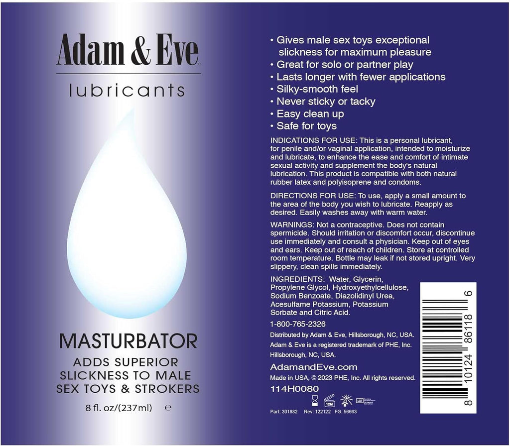 Adam & Eve Water Based Personal Lubricant Gel for Toys & Strokers, 8oz I120492