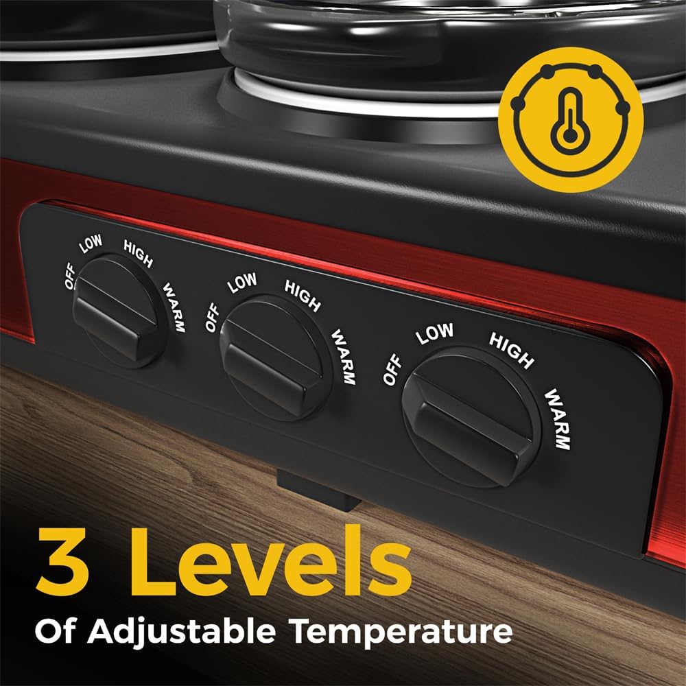 Triple Slow Cooker, 3 x 1.5 Quart Buffet Server and Food Warmer, Red, Stainless Steel K315