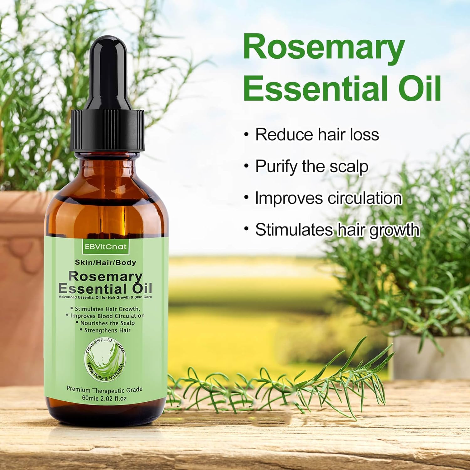 Rosemary Essential Oil for Hair Growth, Pure Organic for Scalp & Eyebrow T960766