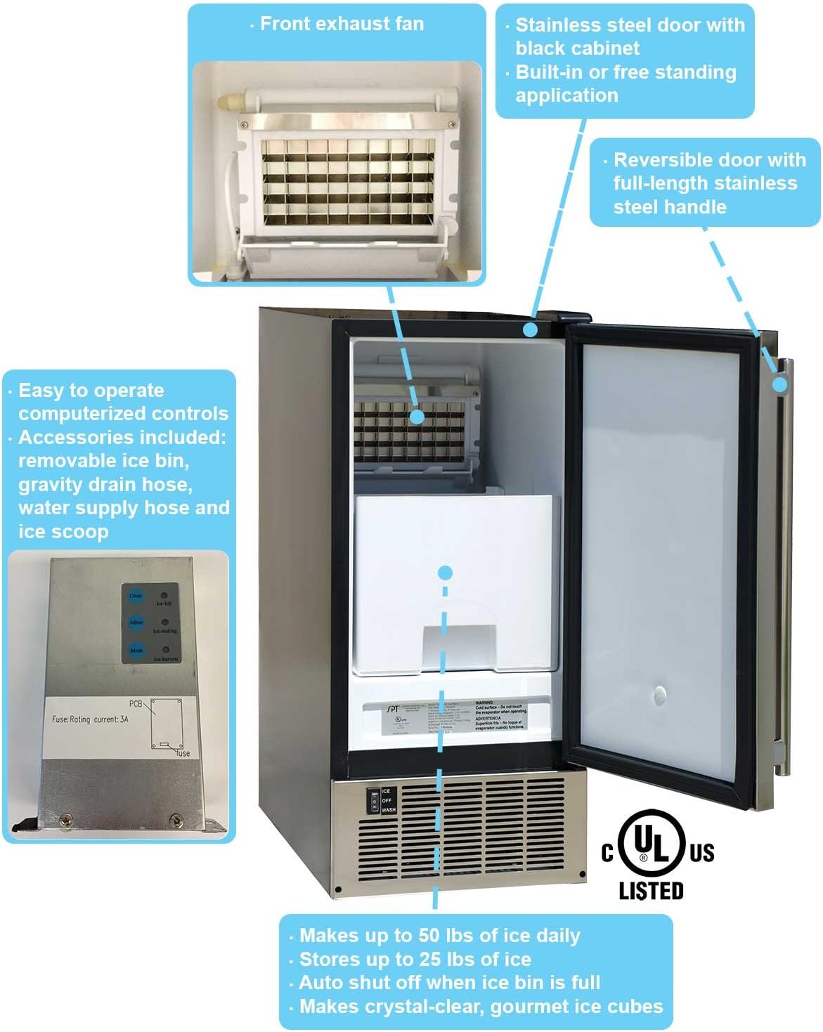 SPT IM-60YUSA 50LBS Stainless Steel Under-Counter Ice Maker F9092