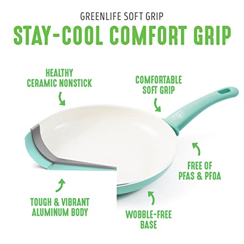 GreenLife Soft Grip Ceramic Nonstick Frying Pan Skillet Set 8" 10" 12", PFAS-Free, Dishwasher Safe, Soft Pink U583148