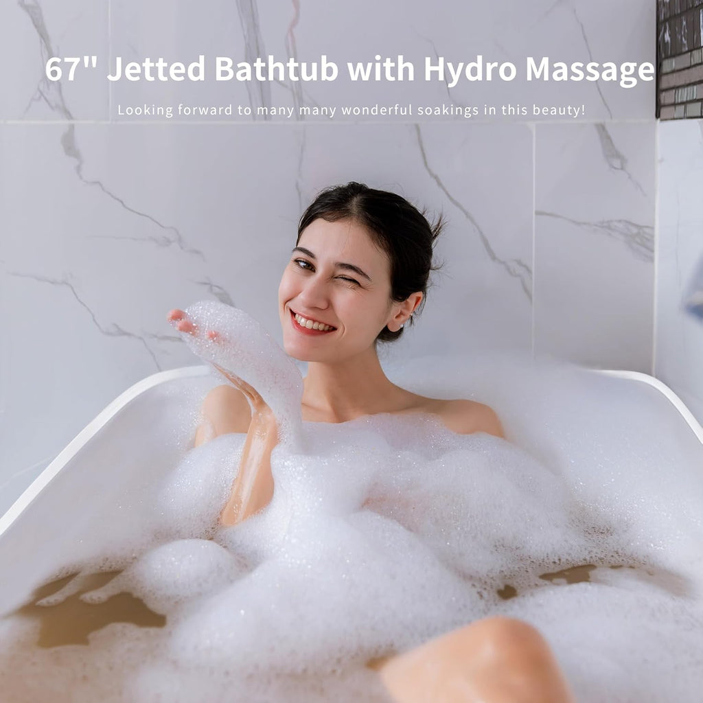 Empava 67 Inch Freestanding Whirlpool Bathtub with 8 Jets, White H67632