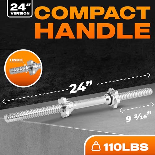 Yes4All Threaded Dumbbell Handles with Rubber Grip, Fit 1" Plates U8415