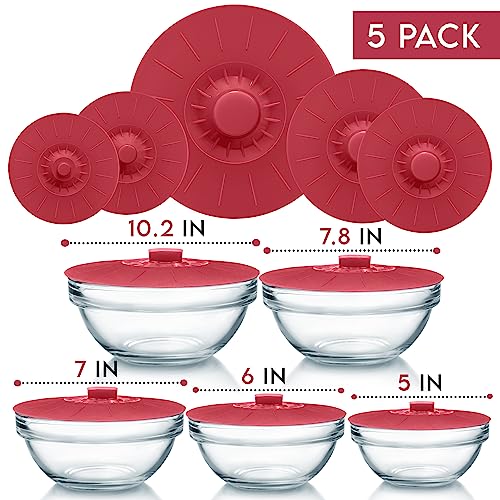 Silicone Bowl Lids Green Set of 5 Reusable Suction Seal Covers N894