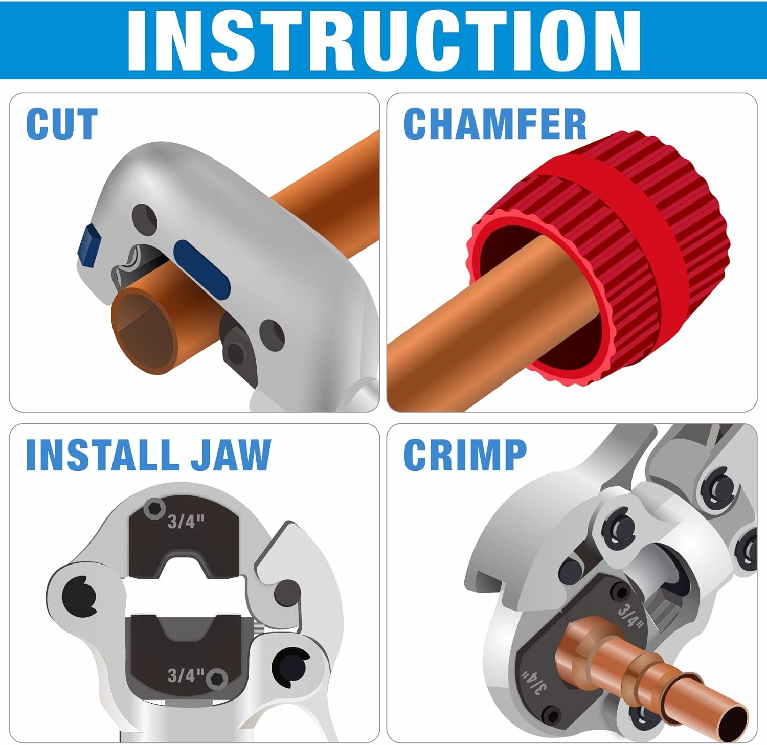iCrimp IWS-1632AF Copper Tubing Press Tool for 1/2'', 3/4'', 1'' Viega ProPress Fittings E398