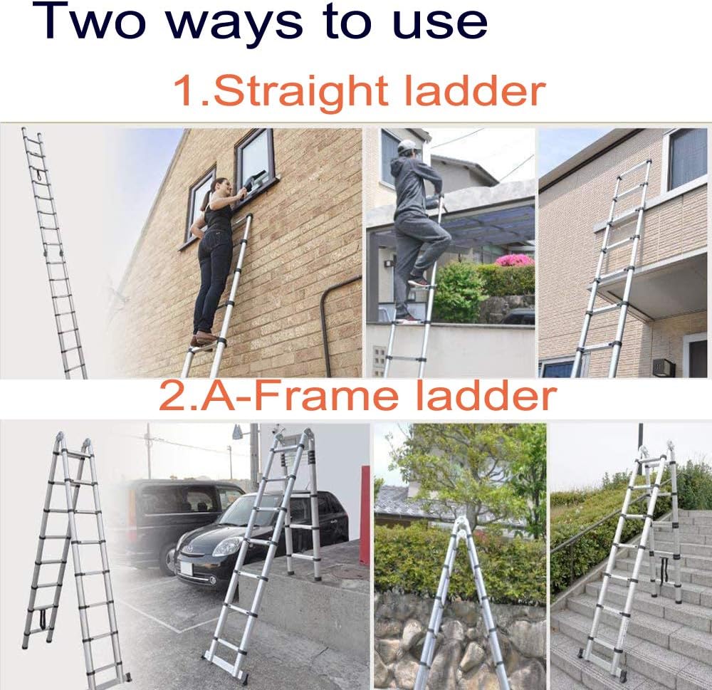 16.5FT Aluminum Telescopic Extension Ladder, 16 Steps, Slip-Proof Feet J4592