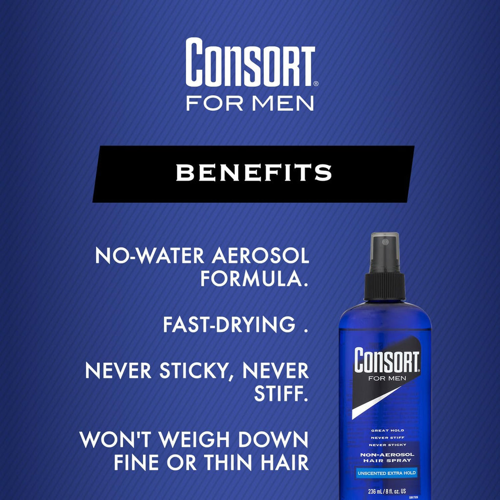 Consort Hair Spray 8oz Unscented X-Hold Pump Non-Aero 3 Pack U354