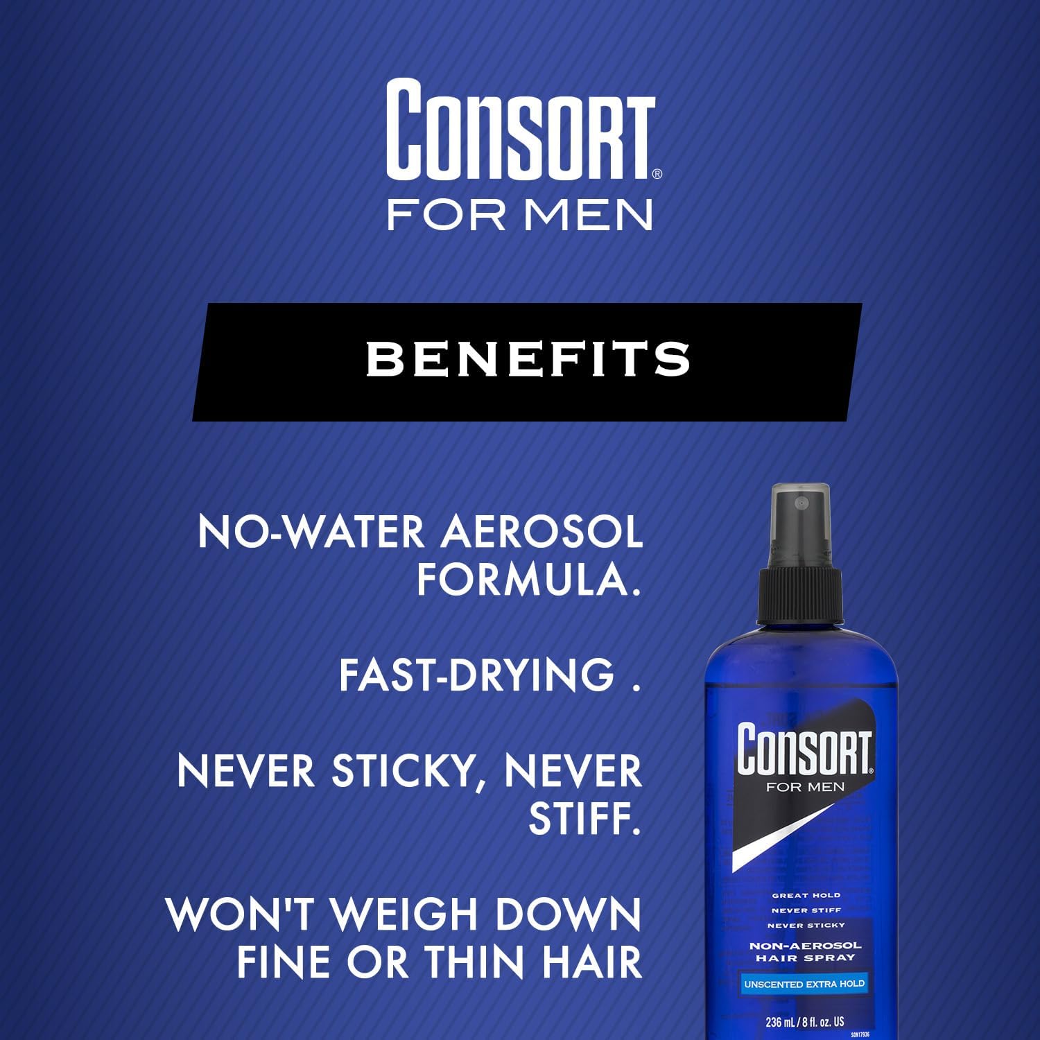 Consort Hair Spray for Men, Extra Hold, Unscented, Non-Aerosol, 8 fl oz F237