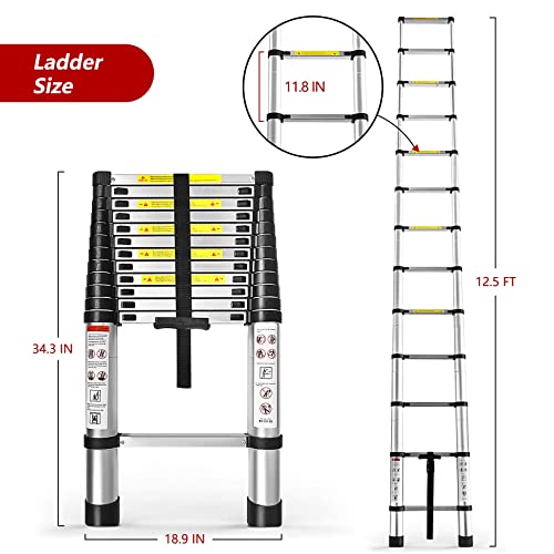 12.5 FT Telescoping Aluminum Ladder, 330 LBS Capacity Q19142