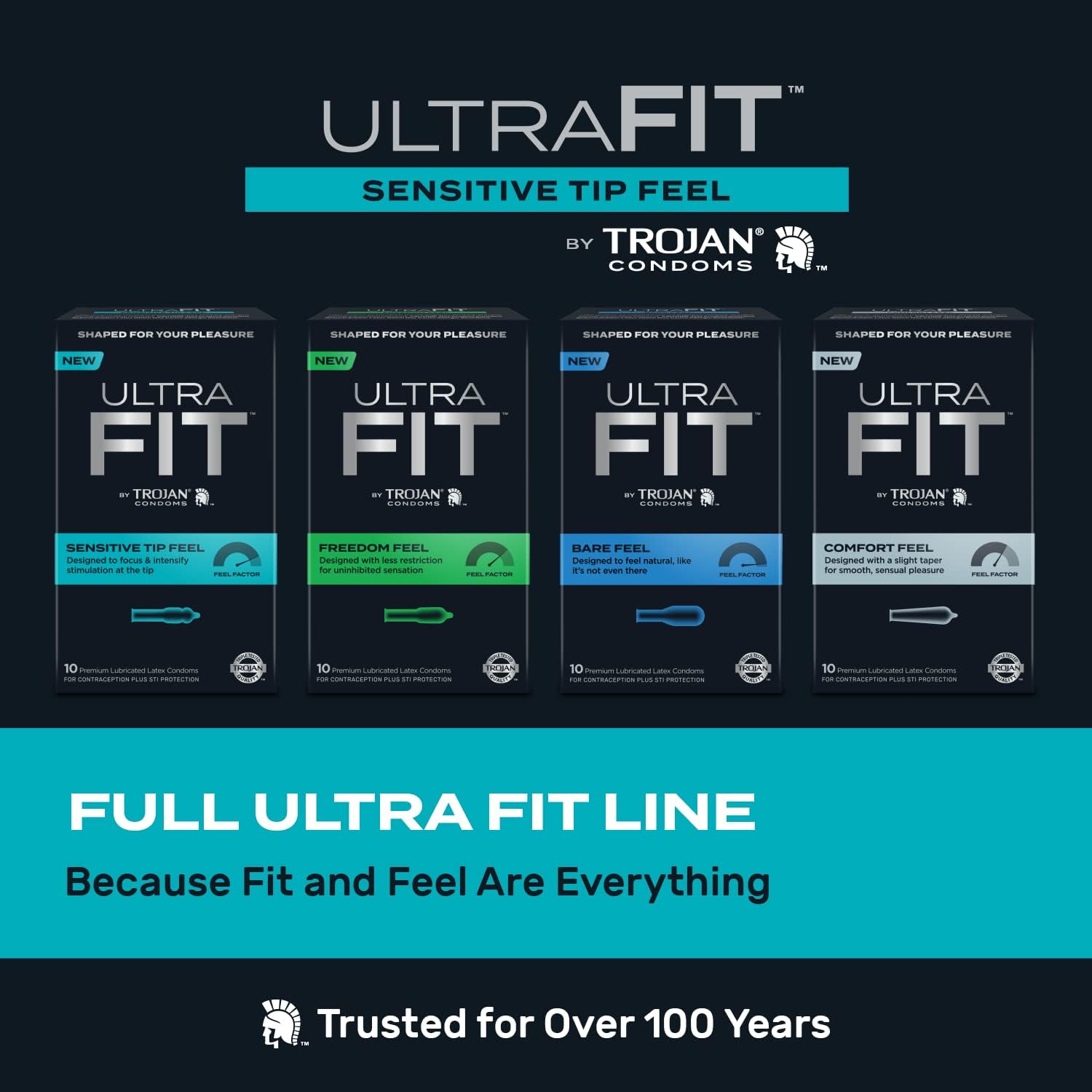 Trojan Condoms Ultrafit Sensitive Tip Feel, 10 Count F75623