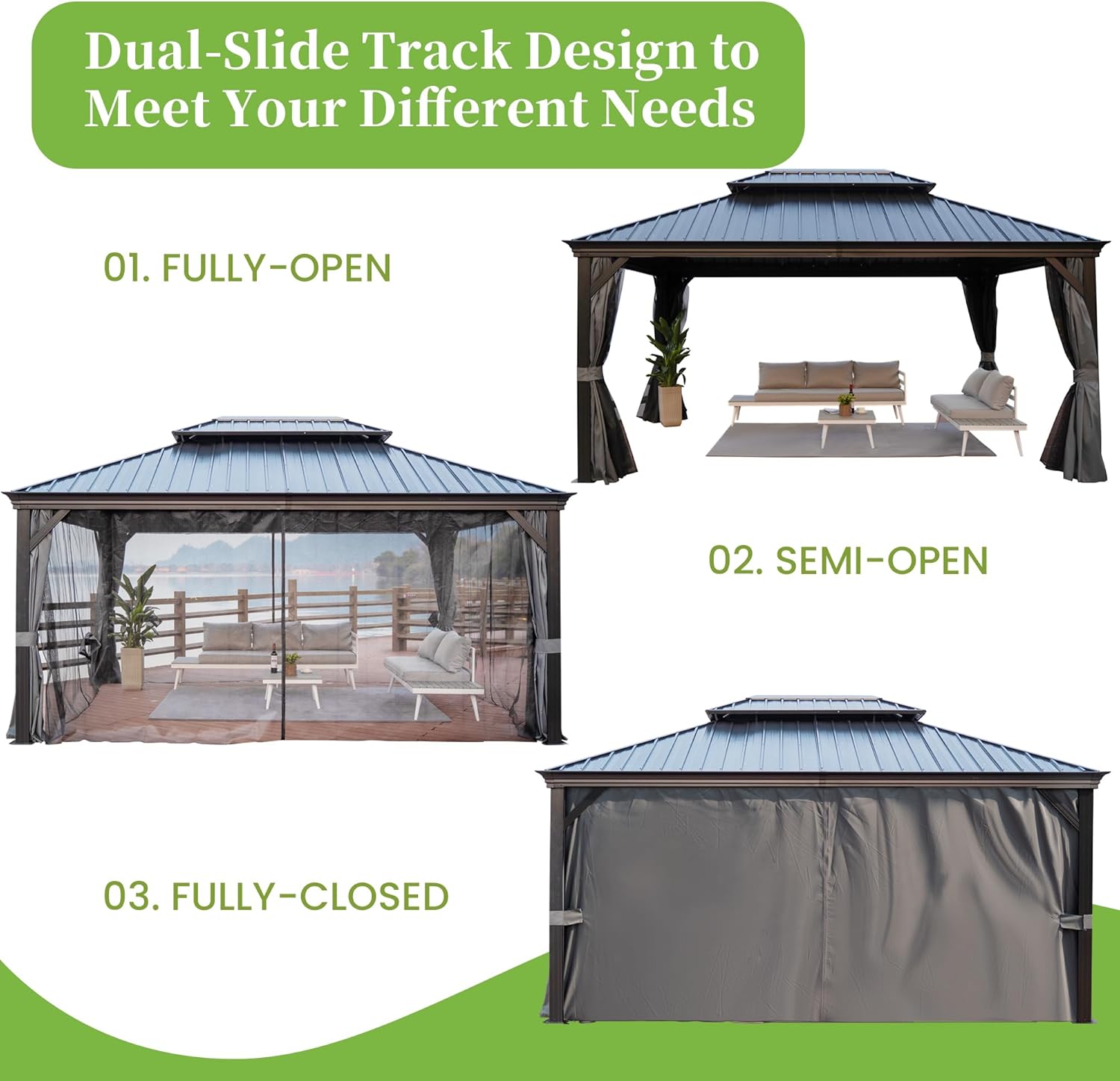 12' x 16' Hardtop Gazebo with Aluminum Frame and Galvanized Steel Roof Y4893