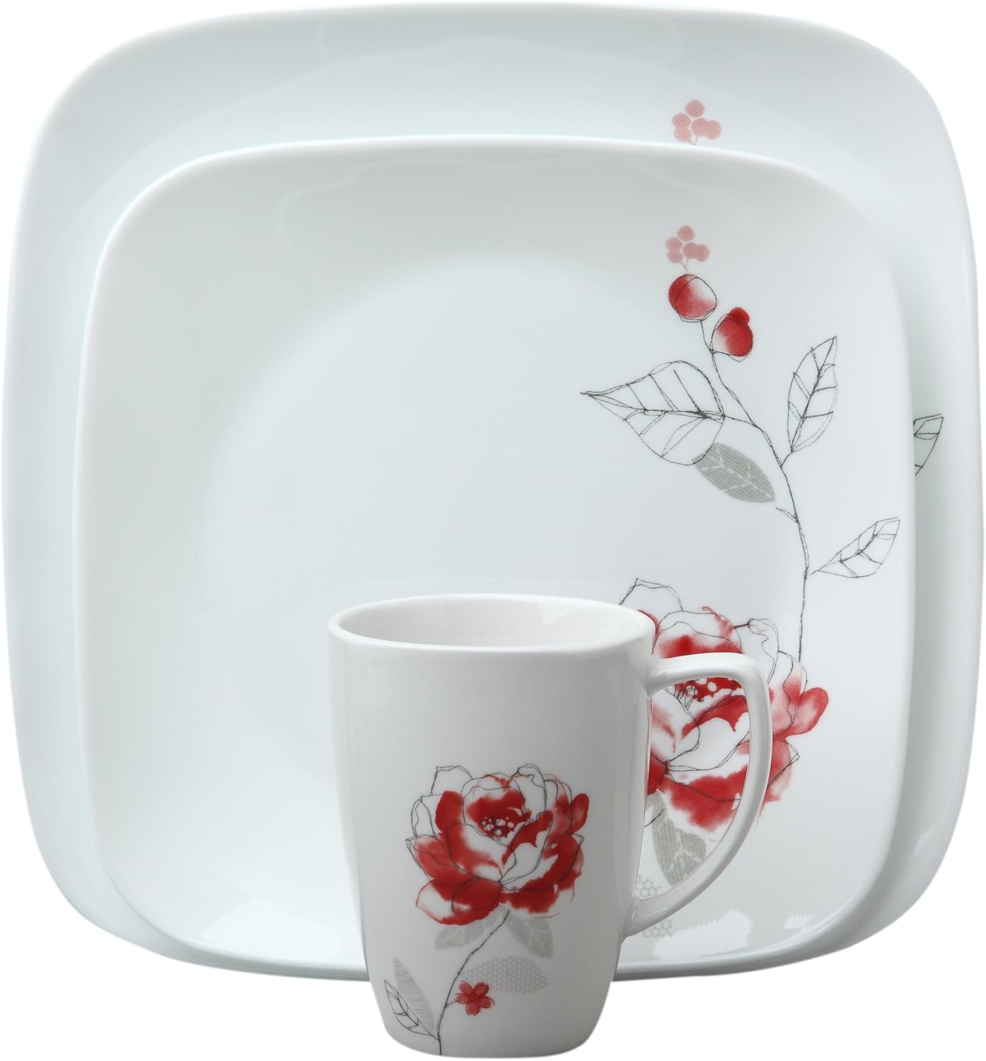 Corelle 16-Piece Square Blushing Rose Dinnerware Set