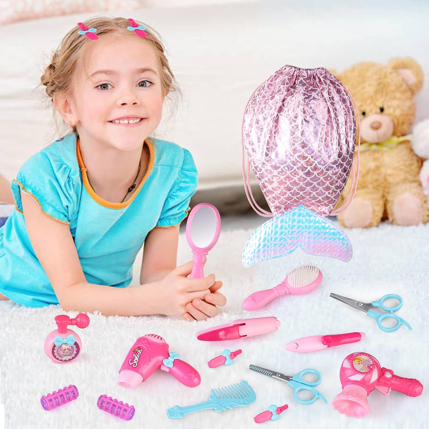 Kids Hair Salon Toy Set with Hair Dryer and Beauty Accessories L61674