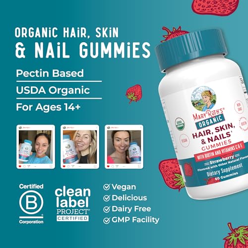 MaryRuth Organics Biotin Gummies for Hair Skin and Nails, USDA Organic, 60 Count V53129