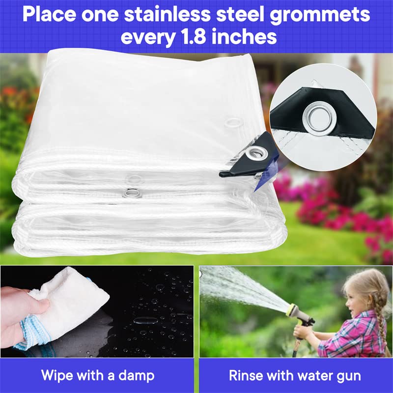 Outdoor Clear Vinyl Tarp 20 Mil 8x8 FT Waterproof with Metal Grommets P342