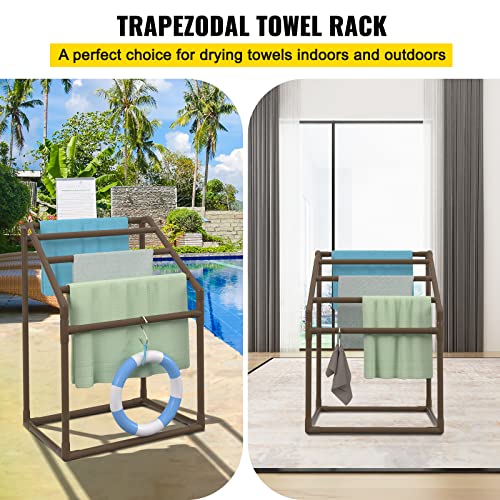 VEVOR Pool Towel Rack, 5 Bar, Brown, Freestanding Outdoor PVC, with Towel Clips and Mesh Bag X972199