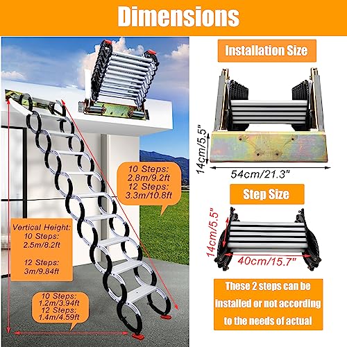 TECHTONGDA Folding Loft Ladder 9.8 ft Wall Mounted Telescopic Attic Stairs R697619