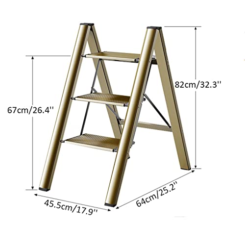 Folding Step Stool with Anti-Slip Wide Pedal, 330lbs Capacity, Lightweight Aluminum, Champagne D314