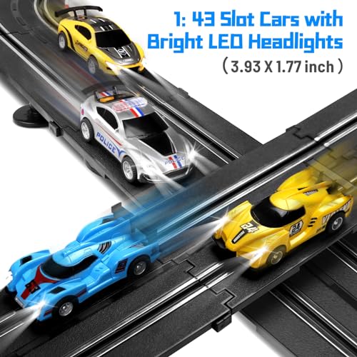 Slot Car Race Track Set, 23ft Battery Powered with 4 Cars, Loop & Crossover for Boys 6-12 U9520