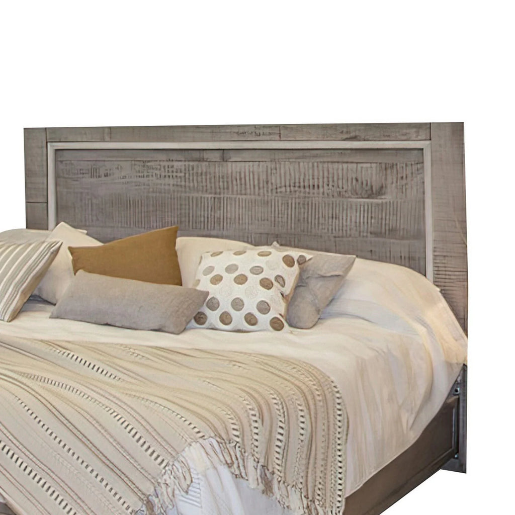 Benjara Ken King Size Bed with Headboard and Footboard, Rustic Gray D371193