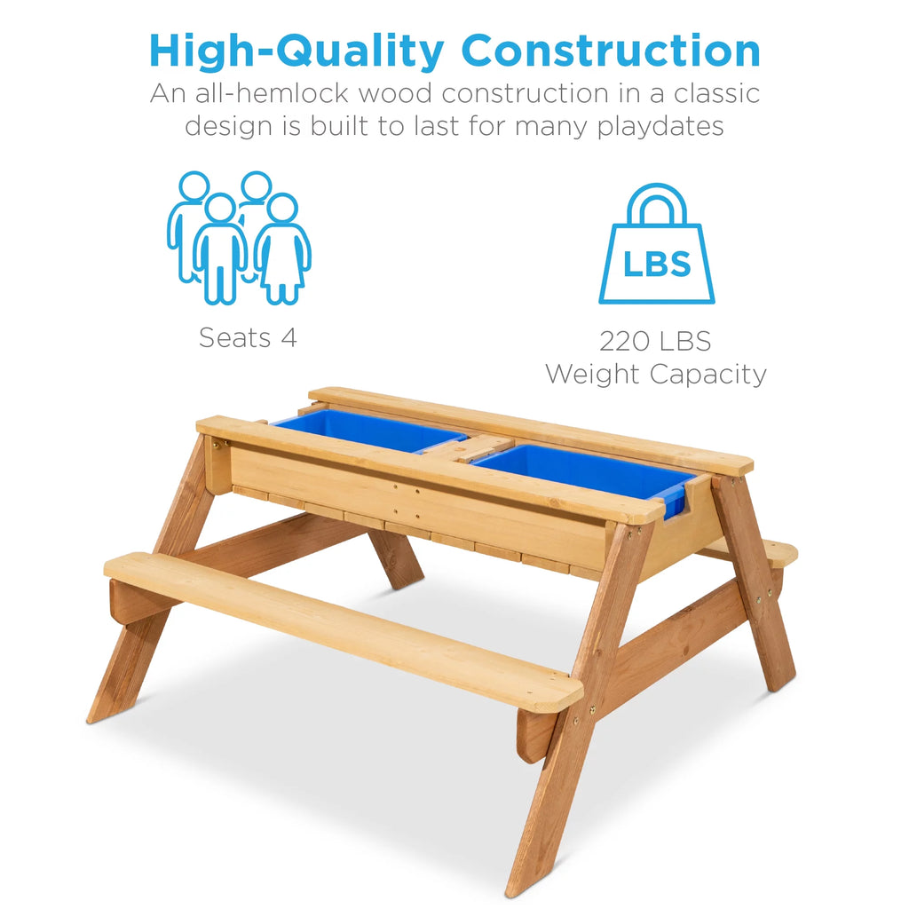 Kids 3-in-1 Outdoor Convertible Wood Sand & Water Picnic Table with Umbrella, Green S2103
