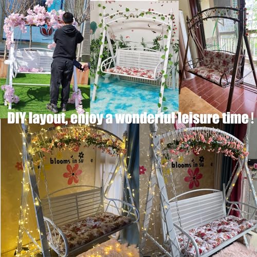 PARTSUN Upgraded Metal Patio Porch Swing with A-Frame Stand, Heavy Duty Hanging Chair with Adjustable Chains J2749