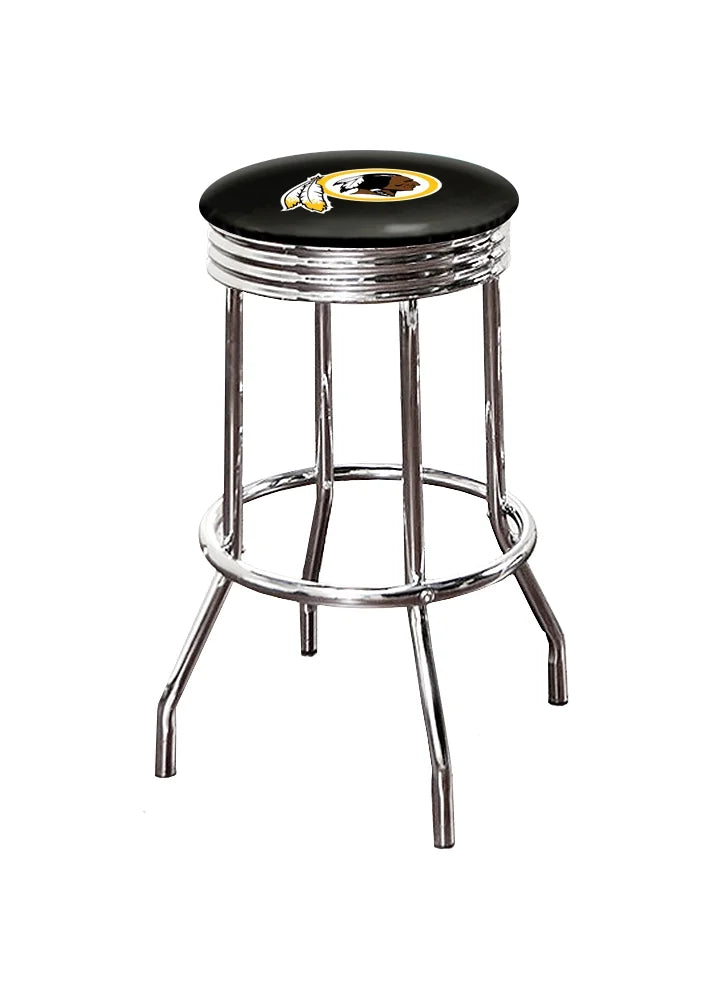 The Furniture King Bar Stool 29" Tall Backless Chrome Metal Stool Featuring Your Favorite Football Team Logo on a Colored Vinyl Swivel Seat Cushion Washington on Black