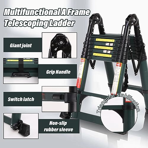 15.5FT Telescoping Aluminum Ladder with Triangular Stabilizer L20639