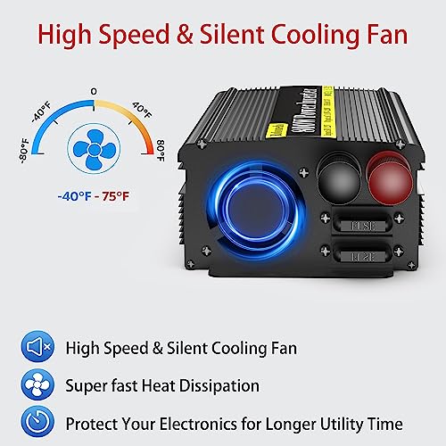 800W Car Power Inverter DC 12V to 110V AC with 2 Outlets and USB A313097