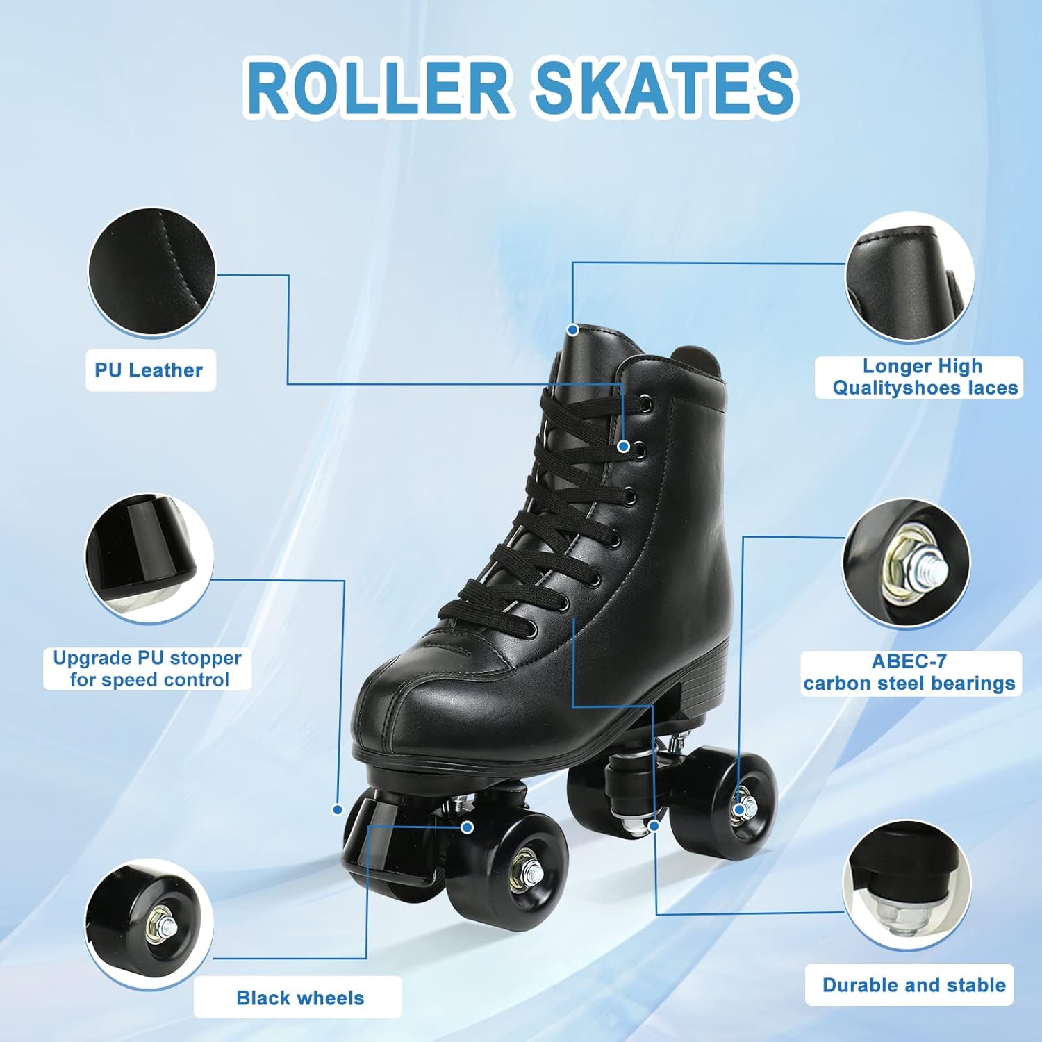 jessie PU Leather Roller Skates for Women Adjustable Four-Wheel T9811
