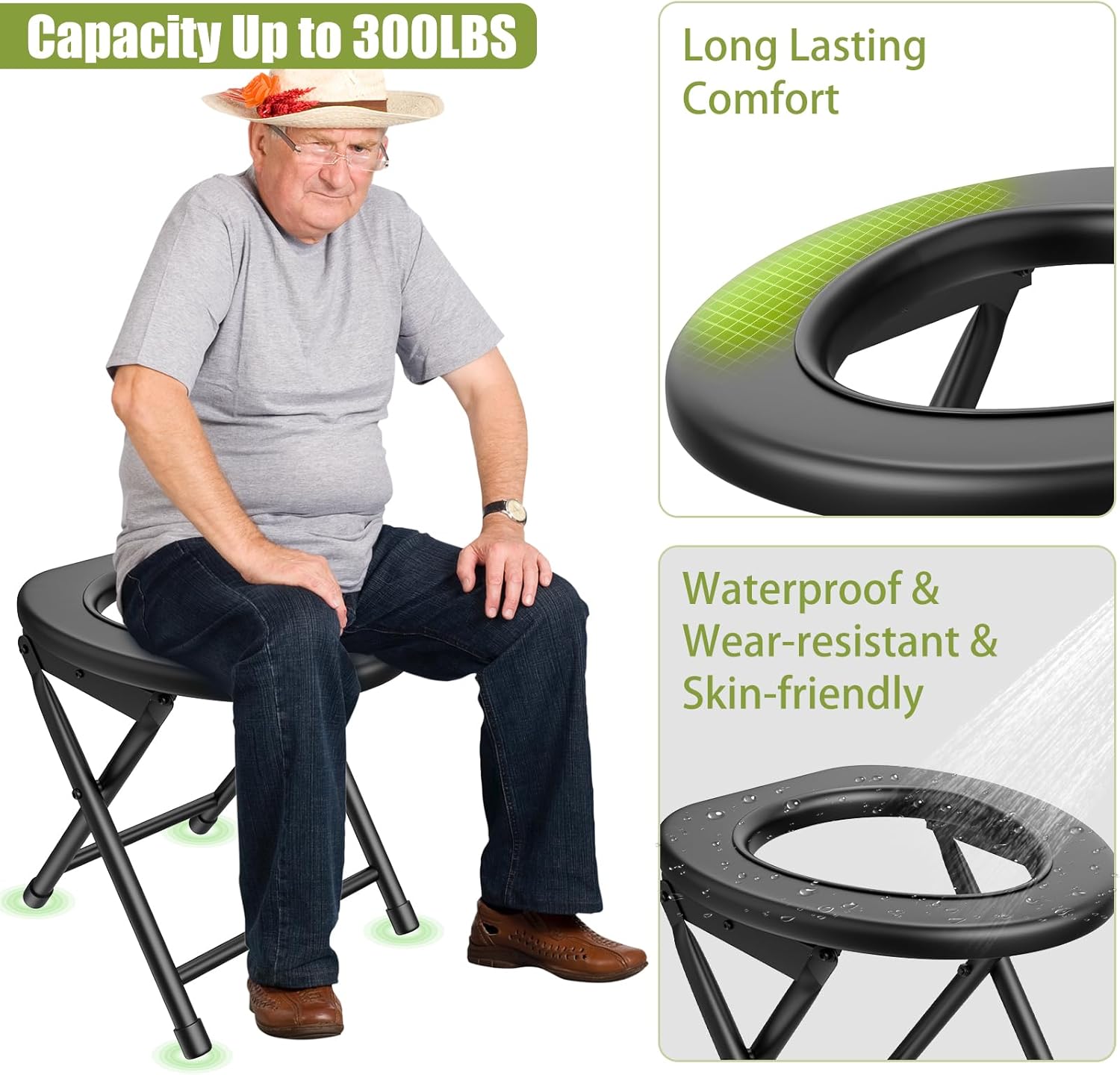 Portable Toilet Kit for Adults with Pop up Privacy Tent, 300LBS Washable K139
