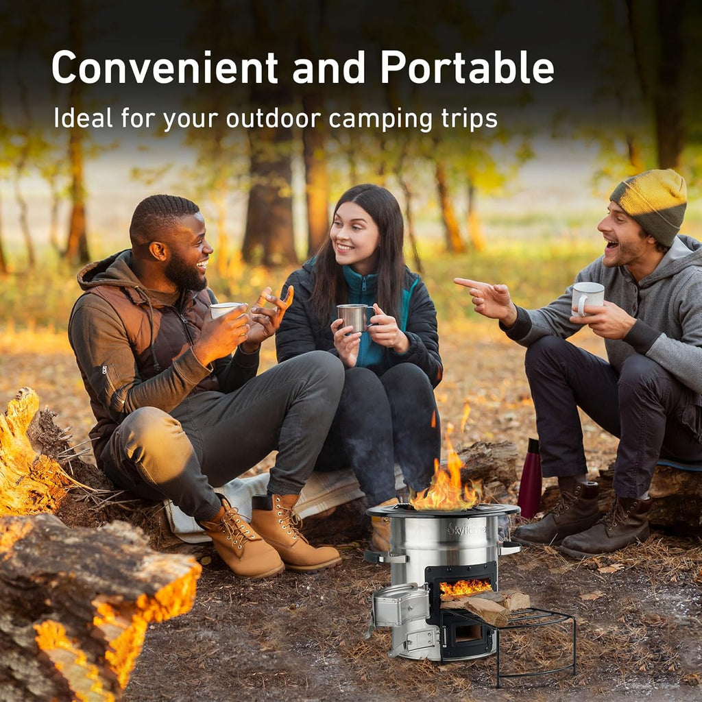 Skyflame Camping Rocket Stove, Stainless Steel Portable Wood Burning Stove L696425