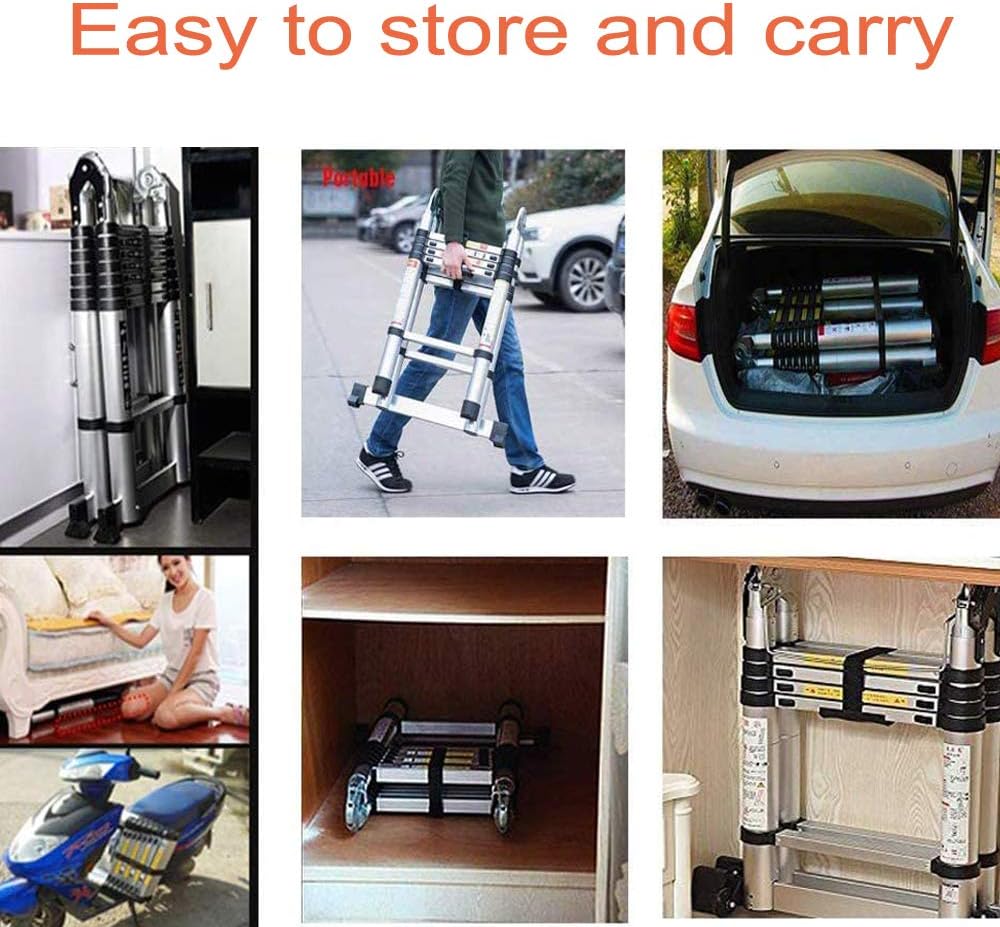 16.5FT Aluminum Telescopic Extension Ladder, 16 Steps, Slip-Proof Feet J4592