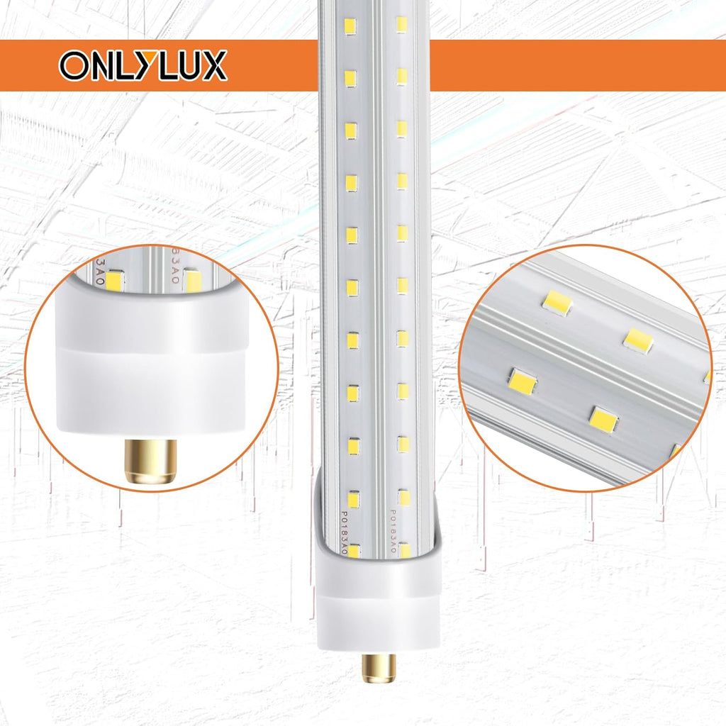 8ft LED Shop Light Bulbs 72W 6000K 10000lm, T8 T10 T12 V Shape FA8, Clear Cover, Pack of 12 R143