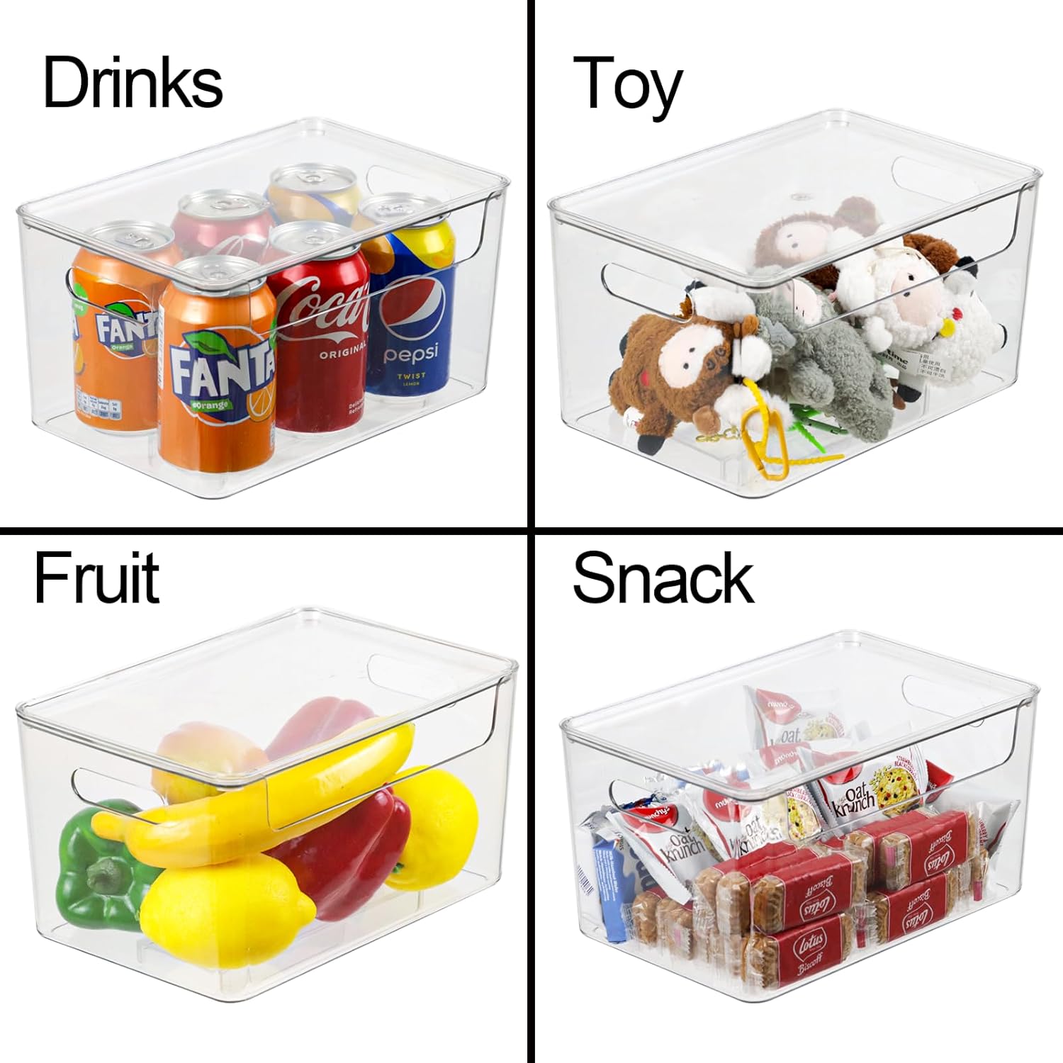 Set of 4 Clear Plastic Storage Bins with Lids, Stackable R7404