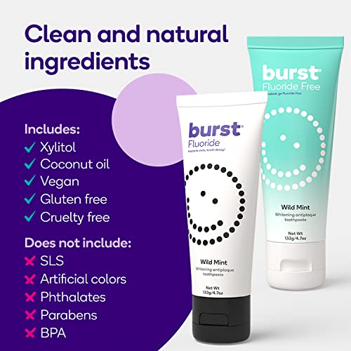 BURST Fluoride Free Toothpaste with Xylitol, Wild Mint, 4.7oz (2 Pack) R81734