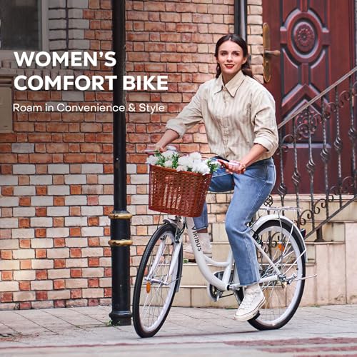 Viribus Women's Beach Cruiser Bike, 24 or 26 Inch, Step-Through with Basket J18770