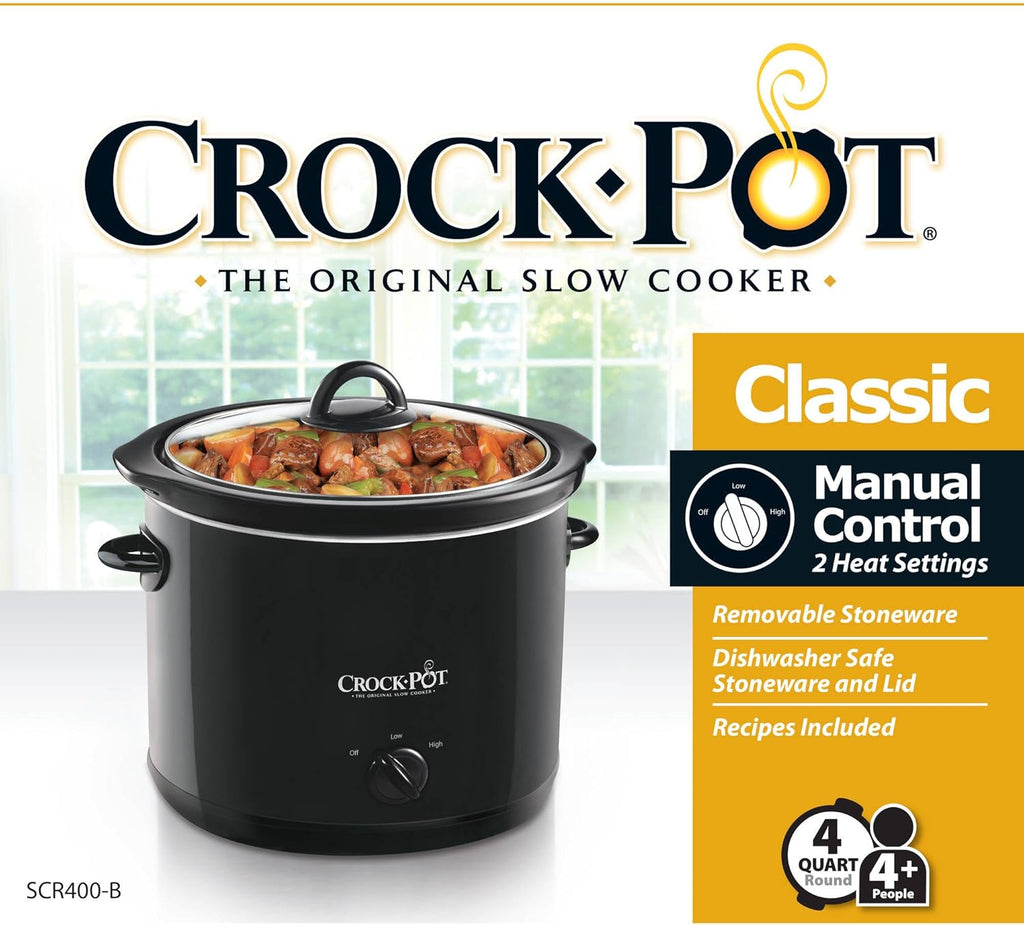 Crock-Pot SCR400-B 4-Quart Manual Slow Cooker, Black K509552