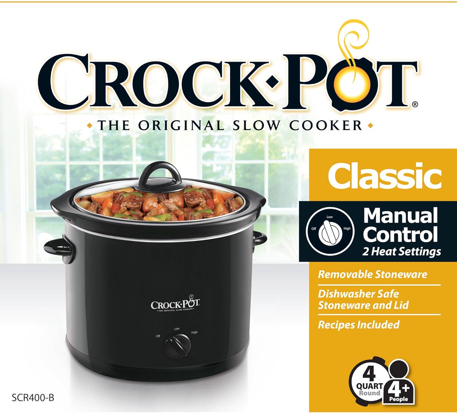 Crock-Pot SCR400-B 4-Quart Manual Slow Cooker, Black K509552