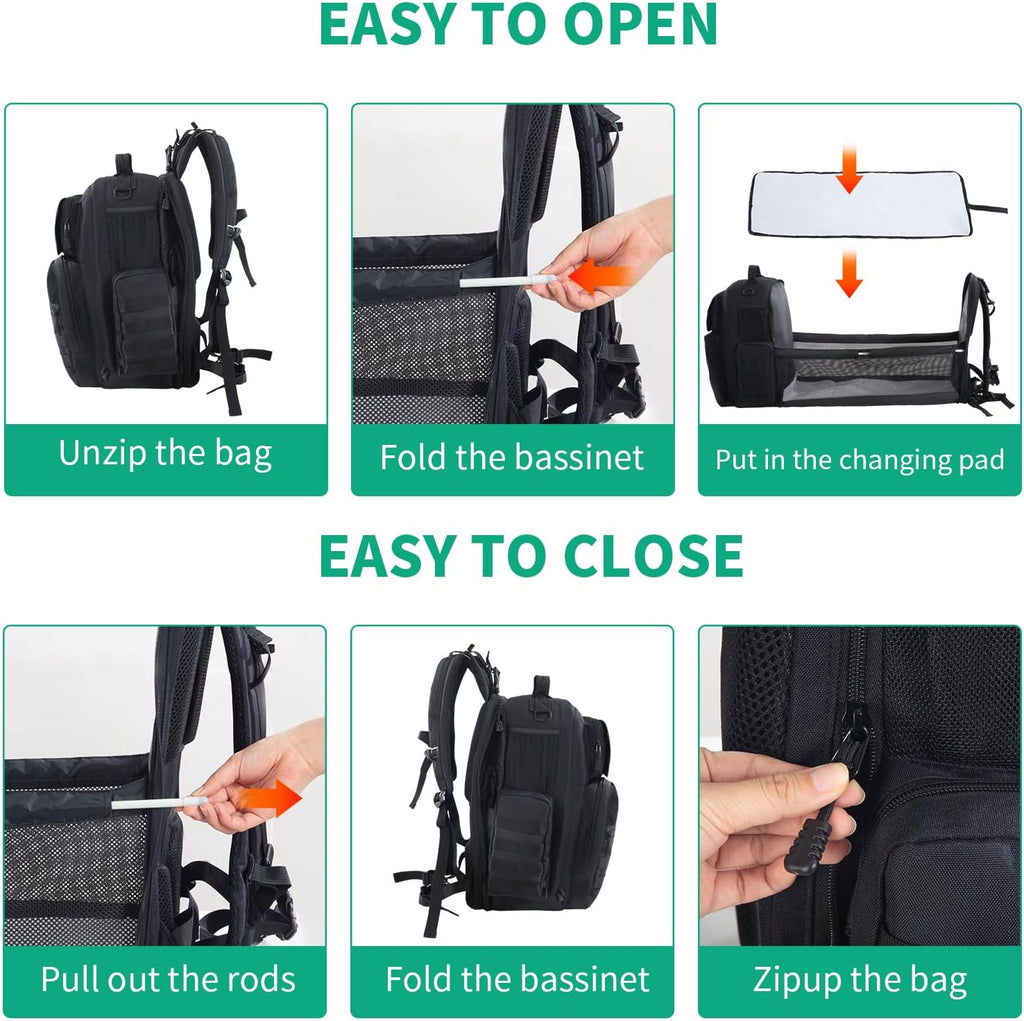 Tactical Diaper Bag Backpack for Dad with Changing Station, Black V2896