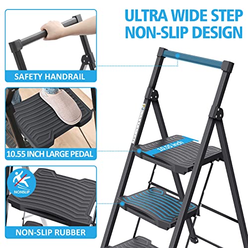 KINGRACK 5 Step Ladder with Tool Platform, Folding Steel with Handrail N1694