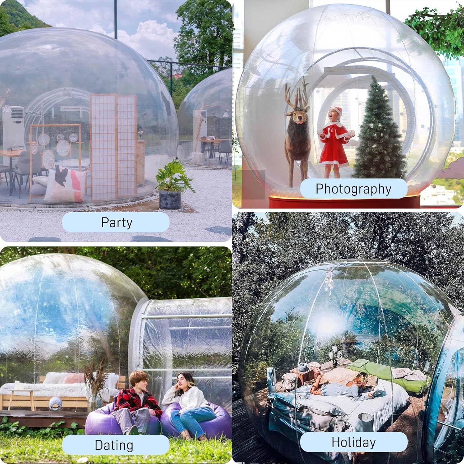 10FT Inflatable Bubble Tent with Air Pump, 3M PVC Two Room Camping Dome W737