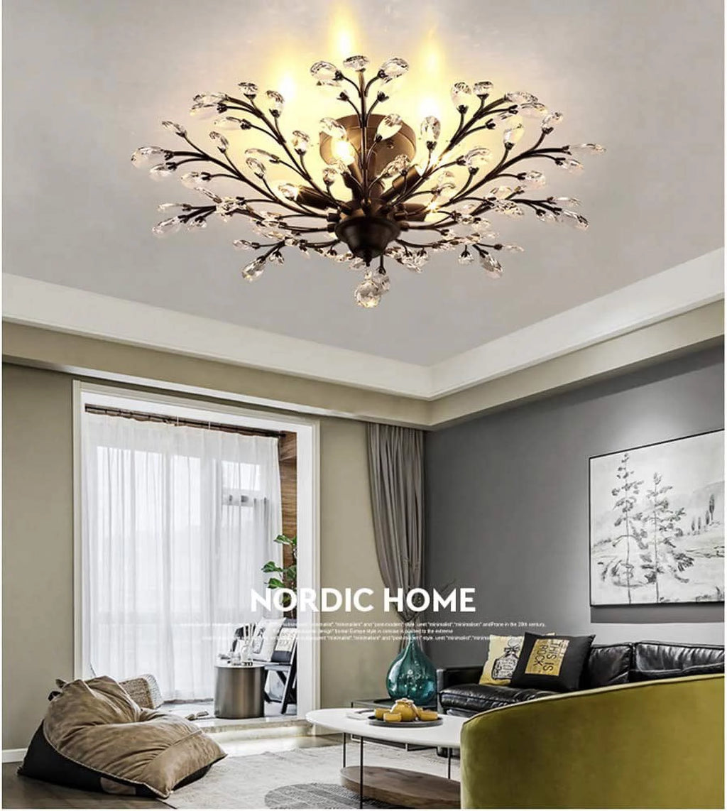Miumaeov Vintage Crystal Semi Flush Mount Ceiling Light I943