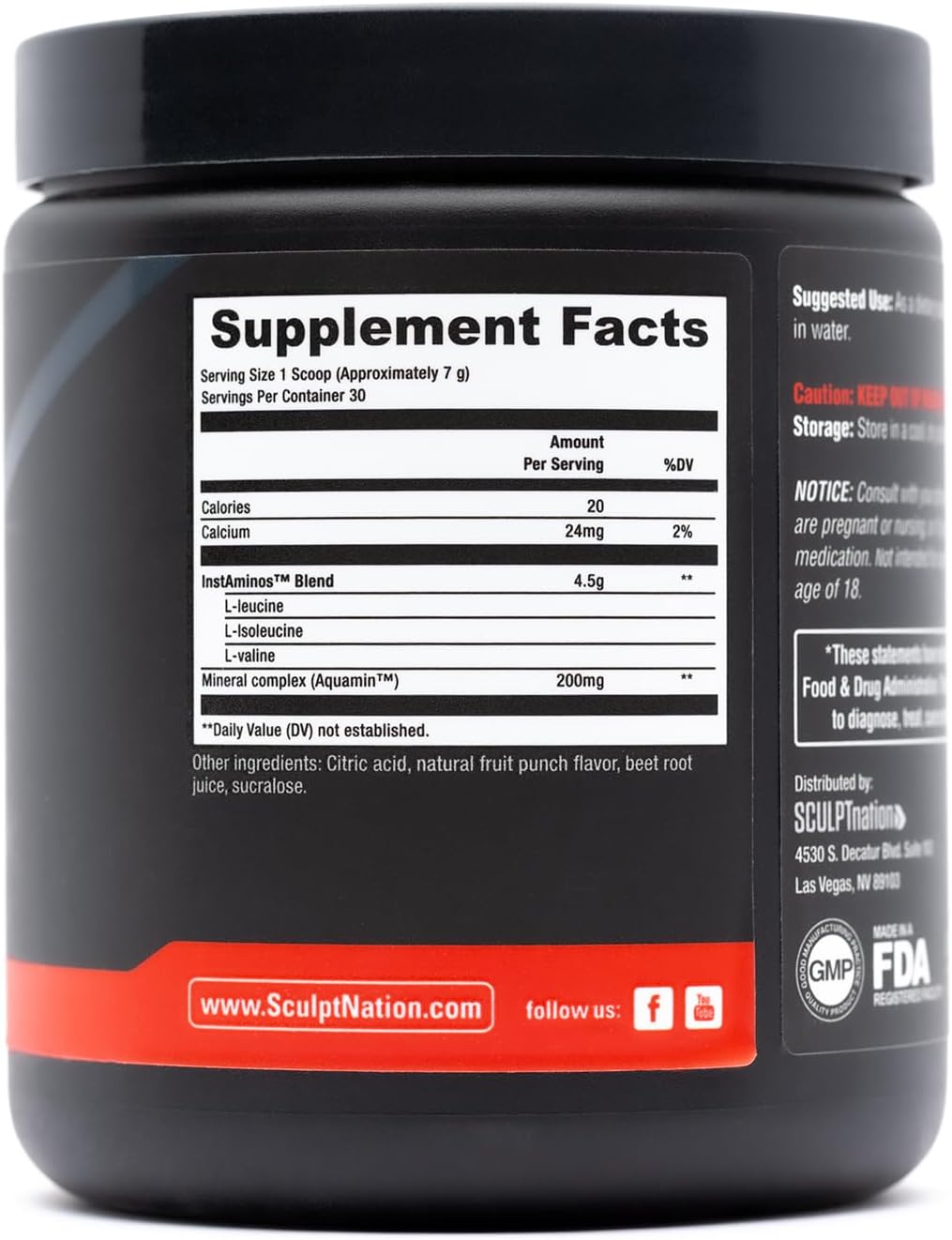 Sculpt Nation by V Shred BCAA Powder, Fruit Punch, 30 Servings R9018