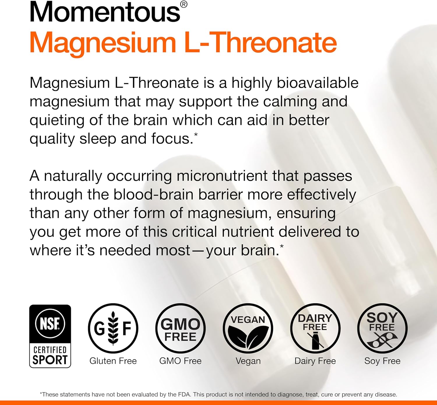 Momentous Magtein Magnesium L-Threonate 145mg Capsules, 30 Servings Q166585