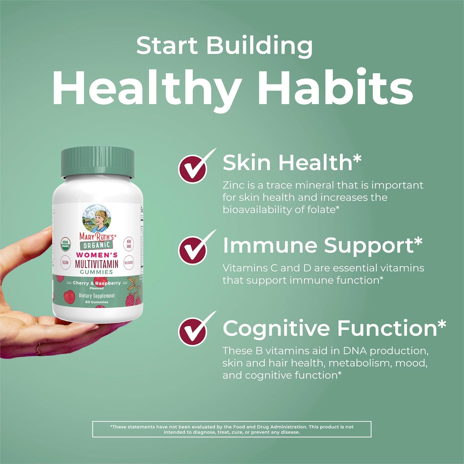 MaryRuth Organics Multivitamin Gummy for Women, Vegan, USDA Organic, 60 Count H806