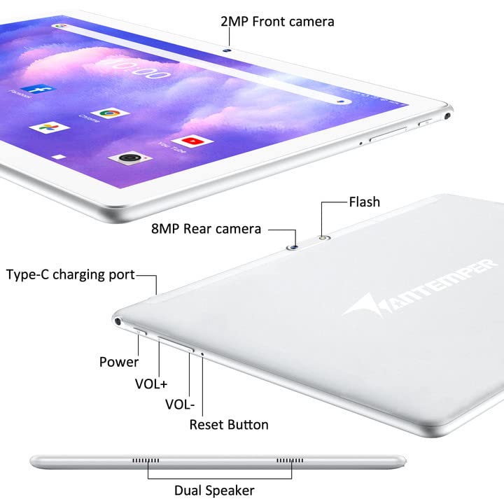 10.1 Inch Android Tablet with Keyboard, 4GB RAM 64GB Storage, Silver W589981